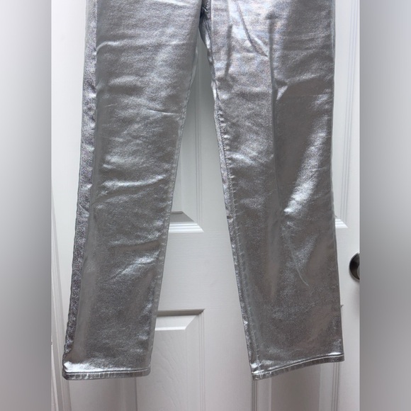 LOFT Metallic Silver Straight Leg Jeans – Size 27 / 4 – Statement Pants - Picture 7 of 10